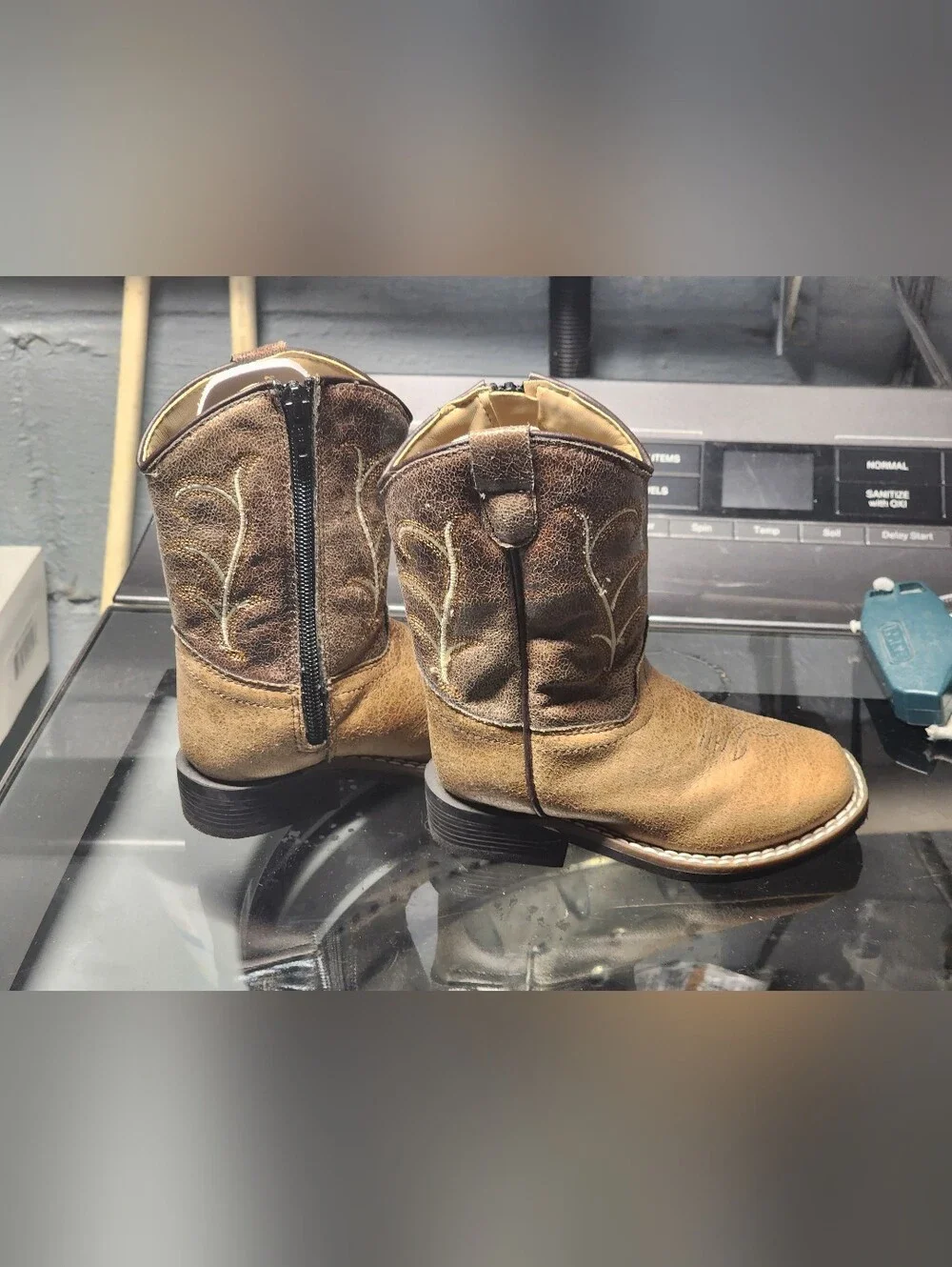 Old West Brown Crackle Western Toddler Boots Size 8D - VB1013